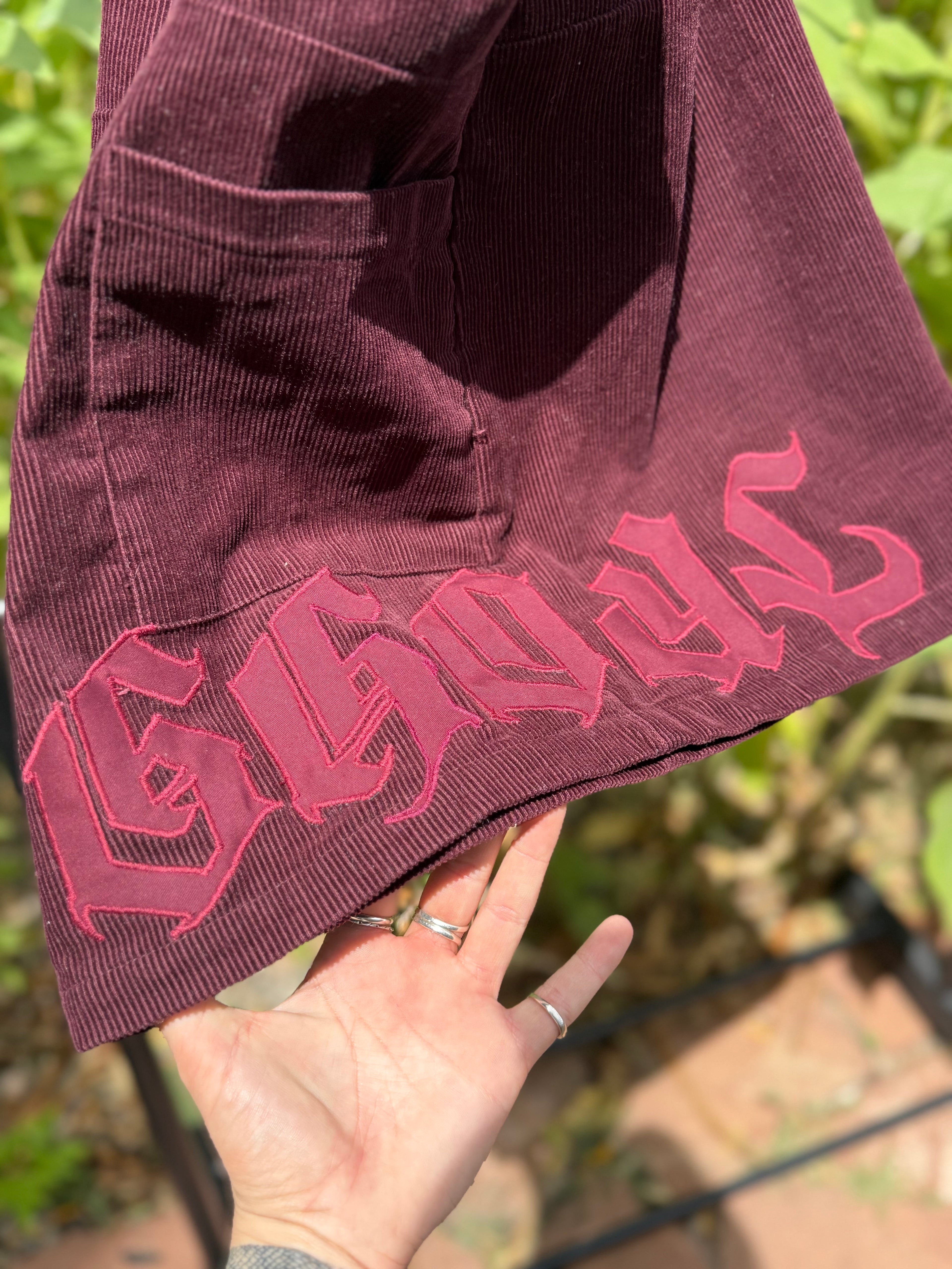 burgundy overalls skirt