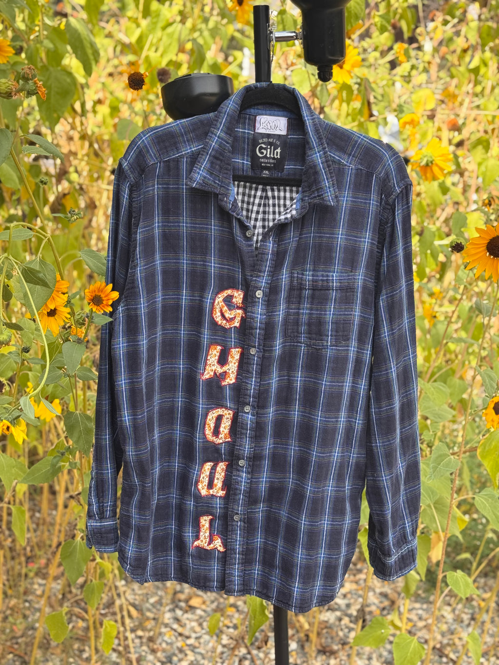 FLORAL LETTERS ON BLUE FLANNEL